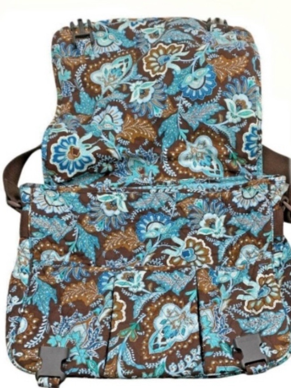 Vera Bradley Java Blue Brown & Turquoise Floral Quilted Crossbody Messenger Bag - Picture 3 of 5